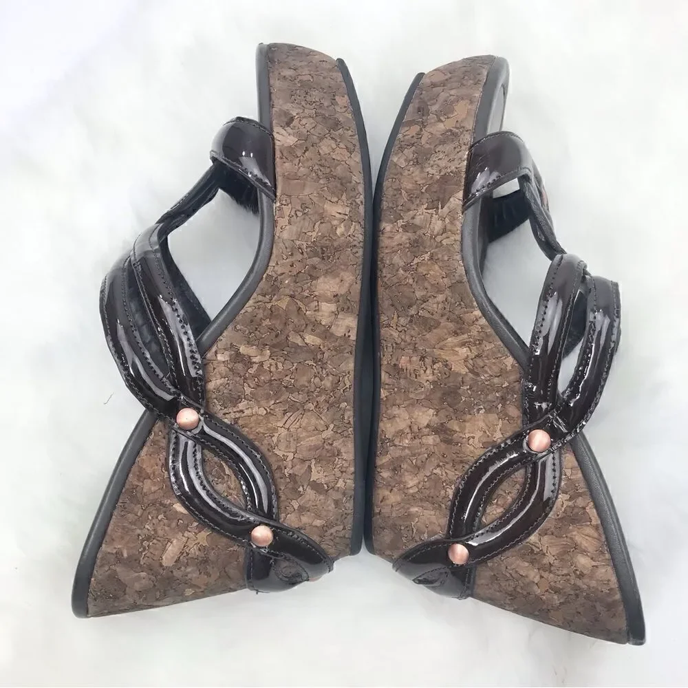 Cole Haan Brown  Medallion Keyhole Strappy Chunky Cork Wedge Retro Sandals